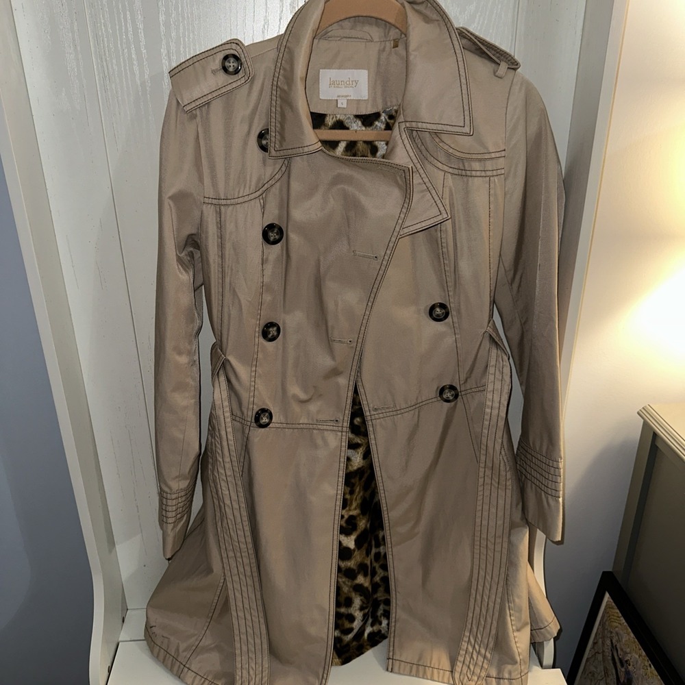 Laundry by Shelli Segal Women's Trench Coat Belted Leopard Small Beige